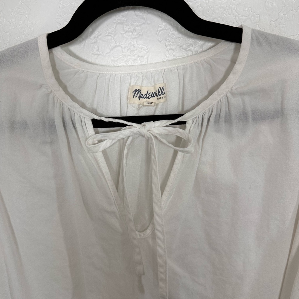 Madewell White Puff Sleeve blouse Top 100% cotton size large - Picture 2 of 10